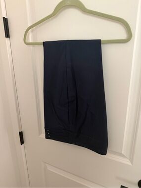 JM Collection Navy Trousers with Button Cuff